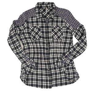 Free People Catch Up With Me Plaid Long Sleeve Flannel Black Combo Womens Medium